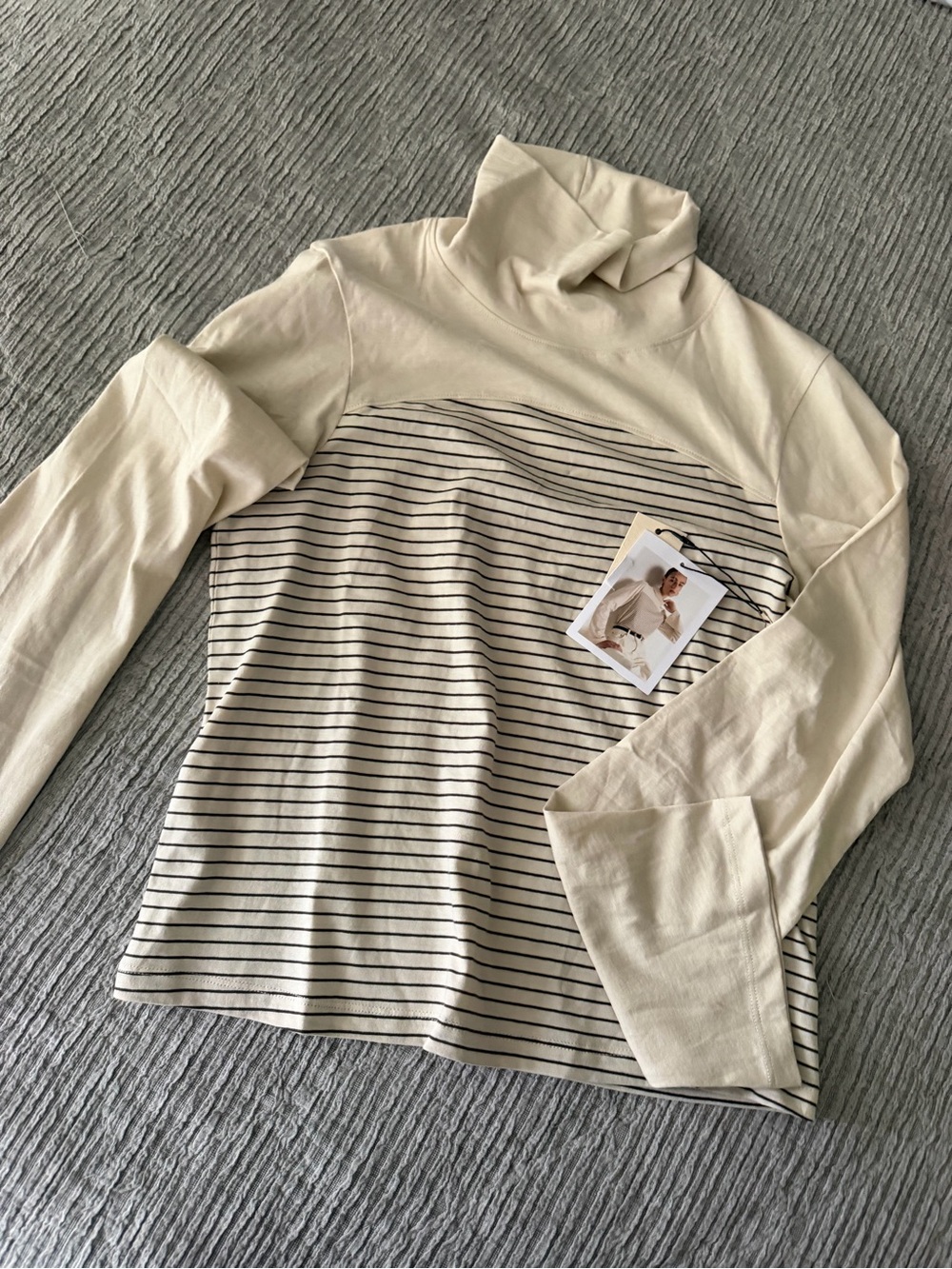 Cream Striped Turtleneck Long Sleeve Top